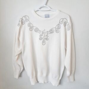 Vintage White Embellished Knit Sweater